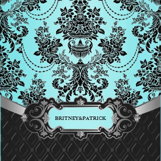 Black Damask Blue Wedding Invitations invitation
